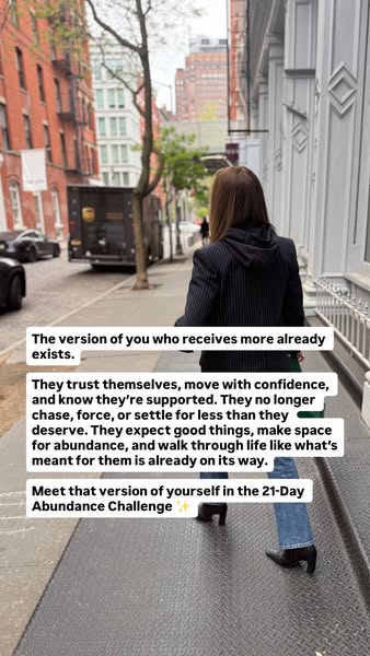 This ad uses an aspirational quote overlaid on a photo of a woman walking down the sidewalk. It advertises a 21-Day Abun