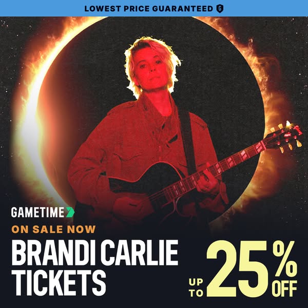This is an image ad for Brandi Carlile tickets, offering up to 25% off through Gametime. The ad features an image of Bra