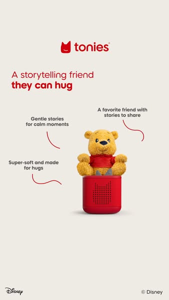 This image ad presents Tonies' Winnie the Pooh Toniebox, highlighting its suitability as a storytelling companion an