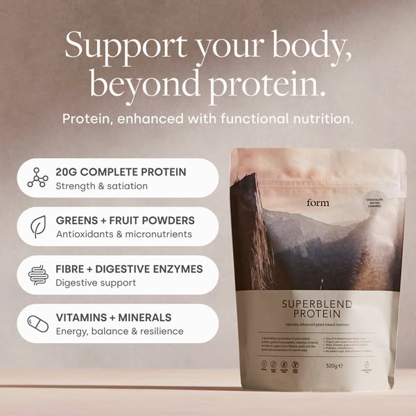 This ad for Form Superblend Protein promotes the product as more than just protein, emphasizing its functional nutrition