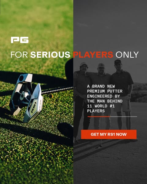 This image ad for PG features a split screen: on the left, a closeup of the product golf club on the green, and on the r