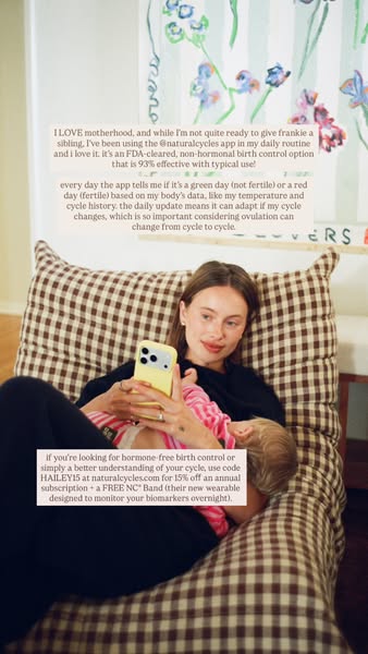 An ad featuring a woman and her child, promoting Natural Cycles as an FDA-cleared, non-hormonal birth control option. Th