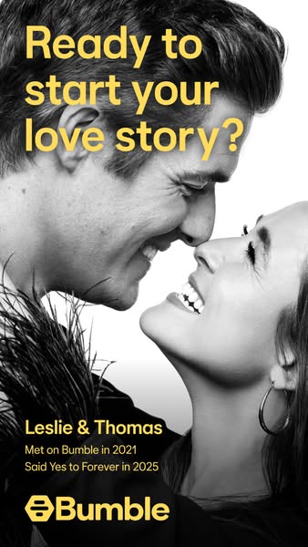 This ad uses a black and white image of a couple looking at each other and smiling. The headline asks if the viewer is r