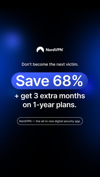 This image ad for NordVPN focuses on fear of missing out and promotes a limited-time offer of 68% off plus three extra m