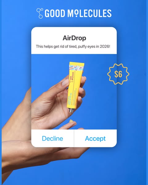 This ad for Good Molecules eye cream uses a native UI mimicry of Apple's AirDrop feature to grab attention and prese