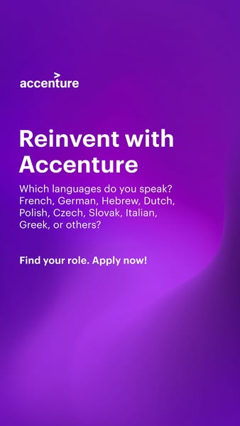 This ad is for Accenture, and it is asking what languages you speak and to find your role and apply now.