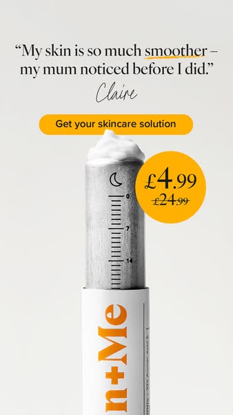 The ad features a testimonial from a customer named Claire stating that her skin is so much smoother. The ad also has a