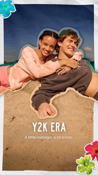 This ad features a young couple in an embrace. The ad leverages a nostalgic theme with the text "Y2K ERA. A little 