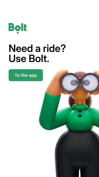 This ad for Bolt features a 3D cartoon figure looking through binoculars. The ad asks the viewer if they need a ride and