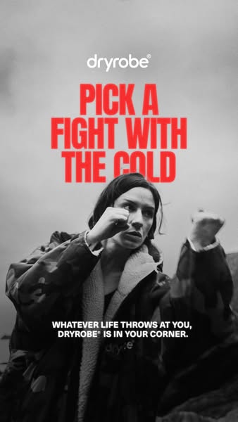 This ad for Dryrobe features a woman in a boxing stance wearing a Dryrobe. The ad's headline is "PICK A FIGHT W