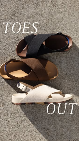 An image ad showcasing three different colors of sandal.