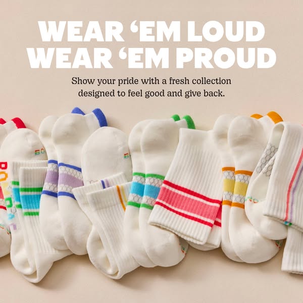 This ad promotes a collection of white socks that feature colored stripes, with a message that the socks are designed to