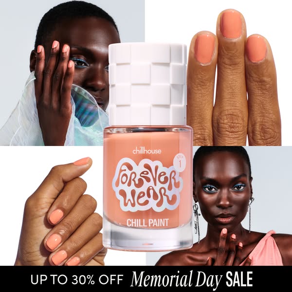 This ad for Chillhouse features an image of their Forever Wear Chill Paint nail polish and a promotion for up to 30% off