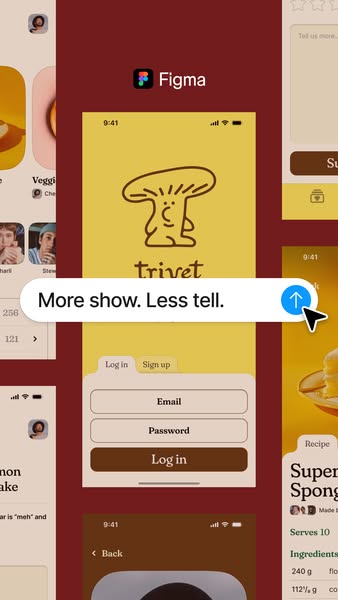 This ad showcases designs created in Figma for the app Trivet. The images of the app show the sign-up screen and sample 