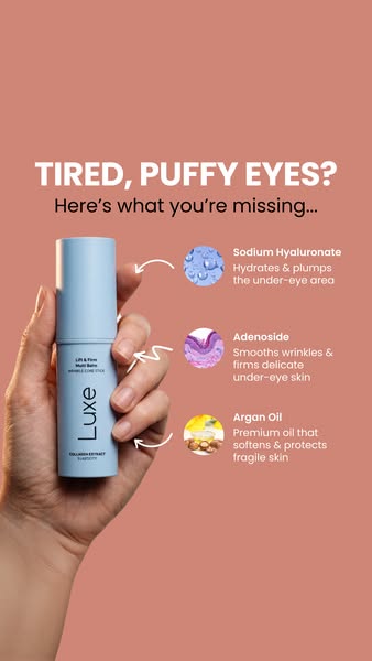 This ad highlights a Luxe eye stick that hydrates, smooths, and protects the under-eye area.