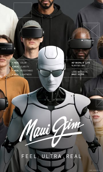 This ad showcases Maui Jim sunglasses through a futuristic lens, emphasizing their advanced lens technology and real-wor