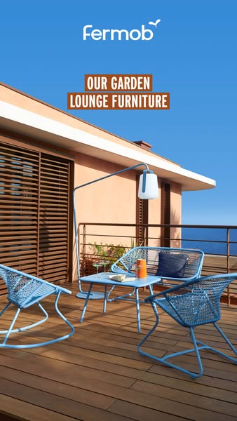 This image ad showcases Fermob's garden lounge furniture, emphasizing its design, functionality, and suitability for