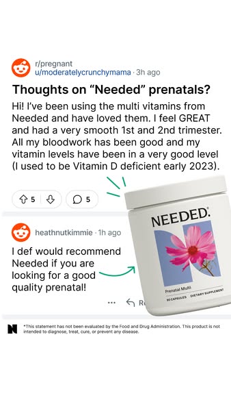 This ad uses screenshots of social media posts to highlight positive experiences with Needed prenatals. The ad leverages