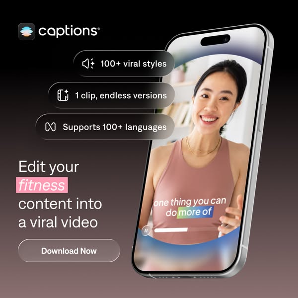 This ad promotes the captions app, highlighting its ability to transform fitness content into viral videos through vario