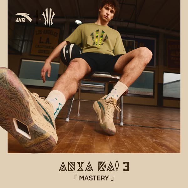 This image ad features ANTA KAI 3 basketball shoes, showcasing the product in a basketball court setting. The ad highlig