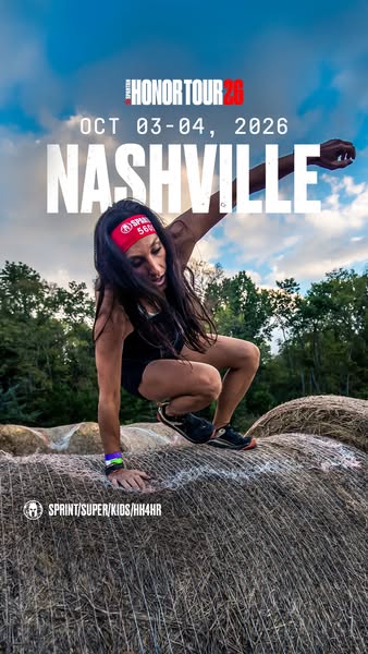 This ad is for the Spartan Honor Tour 2026 in Nashville. It features an image of a woman completing the course.
