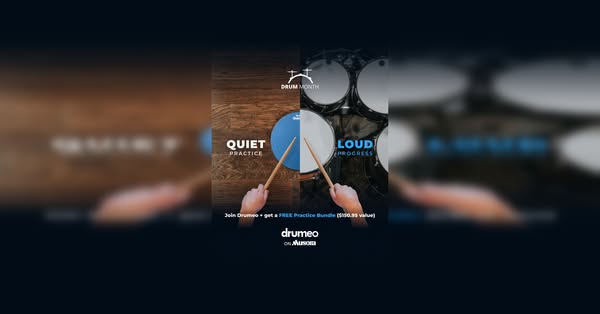 This ad promotes Drumeo, an online platform that teaches people to play drums. The ad uses a split screen to highlight h