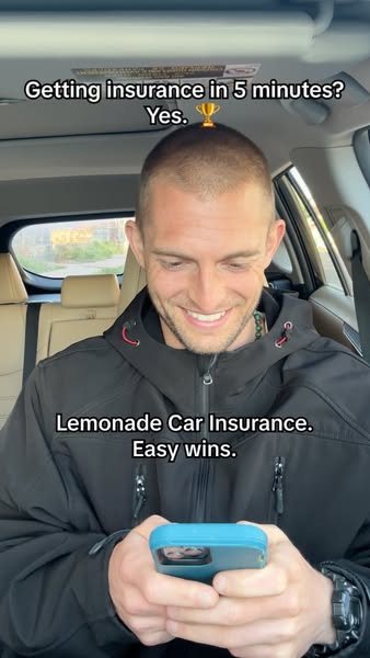 A man in a car promotes Lemonade Car Insurance. He claims to get insurance in 5 minutes, highlighting the ease of use an