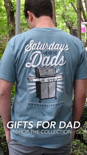 This image ad from Barstool Sports targets dads with a t-shirt featuring a grill design and the phrase "Saturdays a