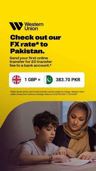 This ad from Western Union targets individuals looking to send money to Pakistan by advertising a £0 transfer fee for th