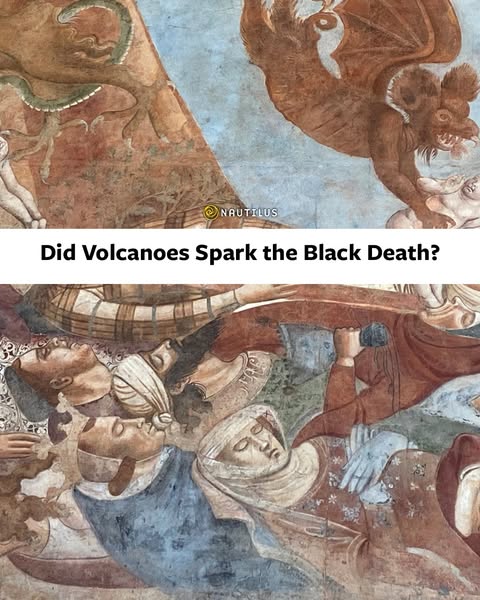The ad shows a section of an antique painting and asks the question, "Did Volcanoes Spark the Black Death?"