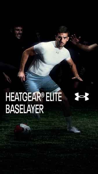 This ad for Under Armour's HeatGear Elite Baselayer showcases a man wearing the clothing while playing soccer. The a