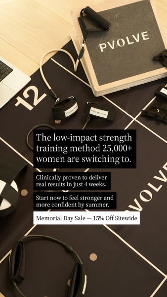 This image ad for P.volve promotes its low-impact strength training method, highlighting its popularity among women and 