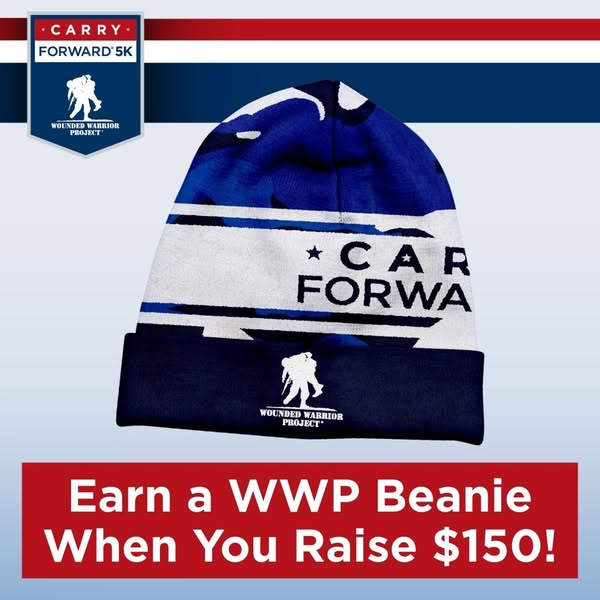 This ad promotes the Carry Forward 5K event hosted by the Wounded Warrior Project and incentives fundraising by offering