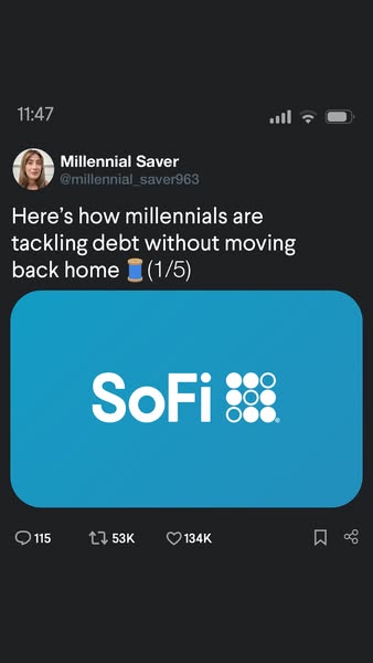 This ad is designed to look like a screenshot of a social media post. It discusses how millennials are tackling debt and
