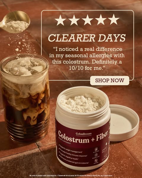 This ad for ColonBroom features a customer testimonial stating that the product has made a real difference in their seas