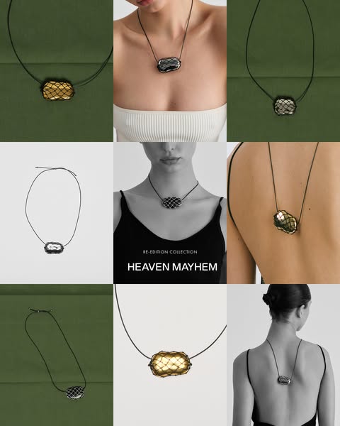 This image ad showcases Heaven Mayhem's Re-Edition Collection. The ad features a grid of nine images displaying the 