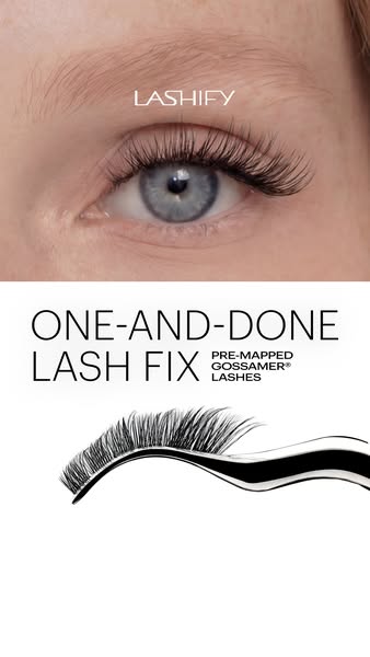 An ad by Lashify featuring 'one-and-done' lashes, and showcasing a photo of an eye wearing the product.