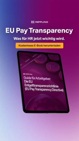 This ad promotes Rippling's EU Pay Transparency e-book, targeting HR professionals in Europe. The ad highlights the