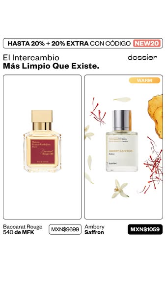 This ad compares similar scents between two brands, Dossier and Baccarat Rouge.