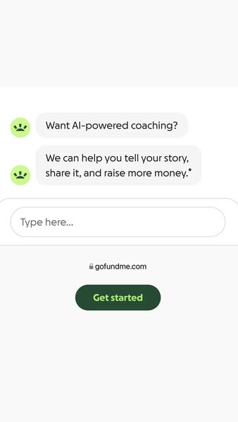 Ad for GoFundMe featuring AI-powered coaching that helps you tell your story, share it, and raise more money. The ad is 