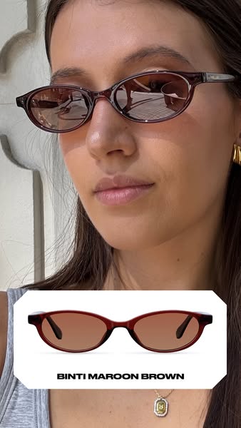 This ad showcases Binti Maroon Brown sunglasses on a model and with a product image.