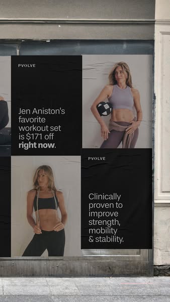 This ad is promoting Pvolve and highlighting that Jen Aniston's favorite workout set is on sale.