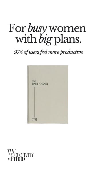 This ad for The Productivity Method Daily Planner emphasizes the productivity benefits for busy women with big plans. It
