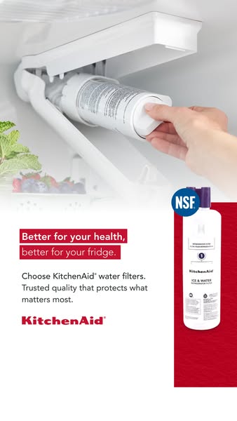 This ad promotes KitchenAid water filters, emphasizing their health benefits and trusted quality. It features a visual o