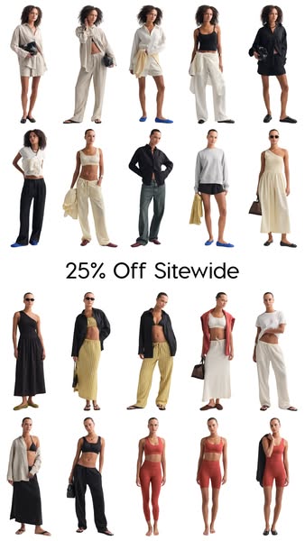 This ad promotes a 25% off site-wide sale for a fashion brand, featuring a collage of different outfits.