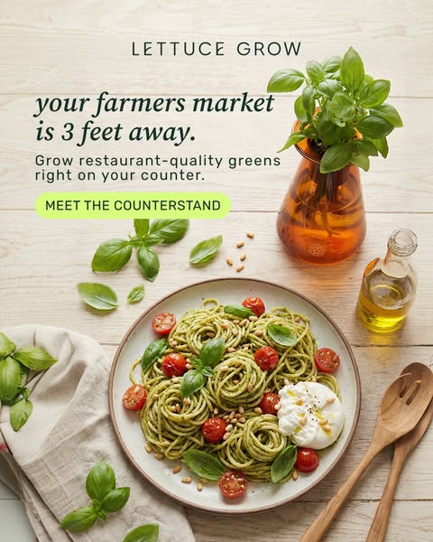 This ad for Lettuce Grow emphasizes the convenience of having a "farmers market" just a few feet away by showc