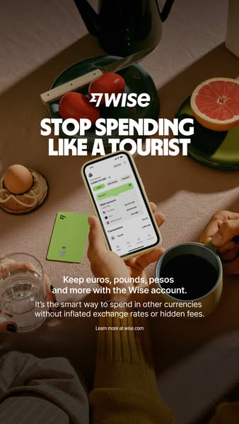 This image ad for Wise promotes its multi-currency account as an alternative to traditional tourist spending. The ad hig
