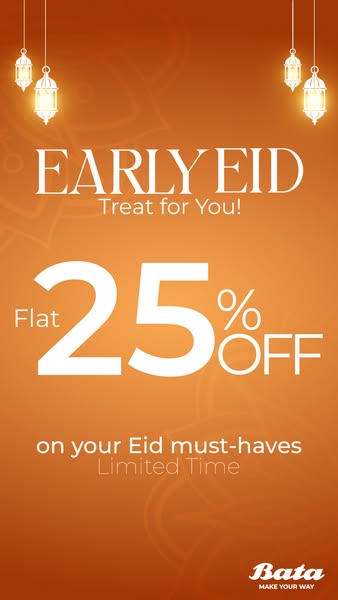 This ad promotes an Eid sale from Bata offering 25% off a customer's Eid must-haves.