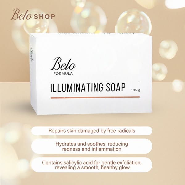 This ad for Belo Illuminating Soap features product details and benefits.