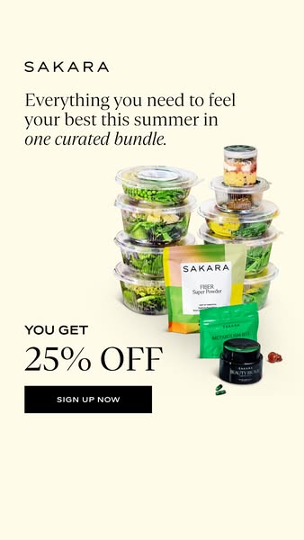 This ad promotes Sakara's curated bundle to help consumers feel their best in the summer. It features a 25% discount